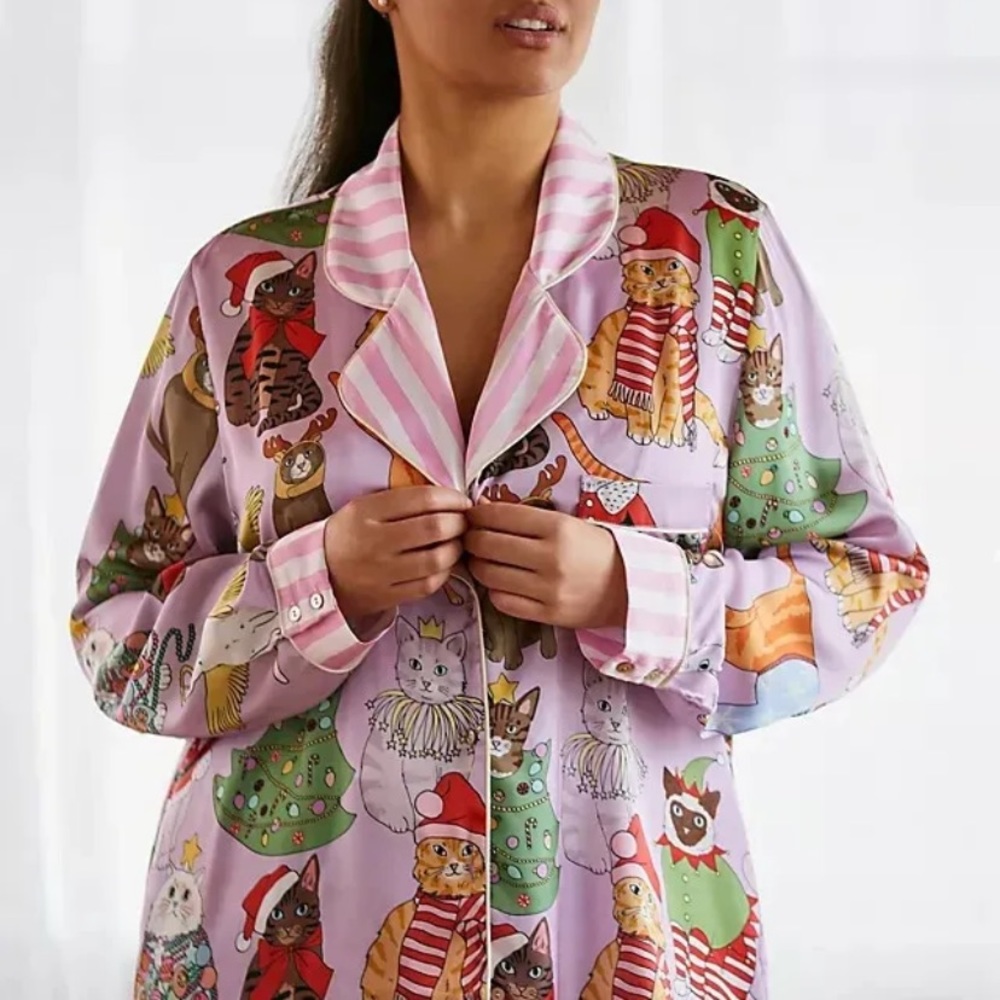 Anthropologie Karen Mabon Christmas cat pajamas xxl new with tags - Picture 7 of 13